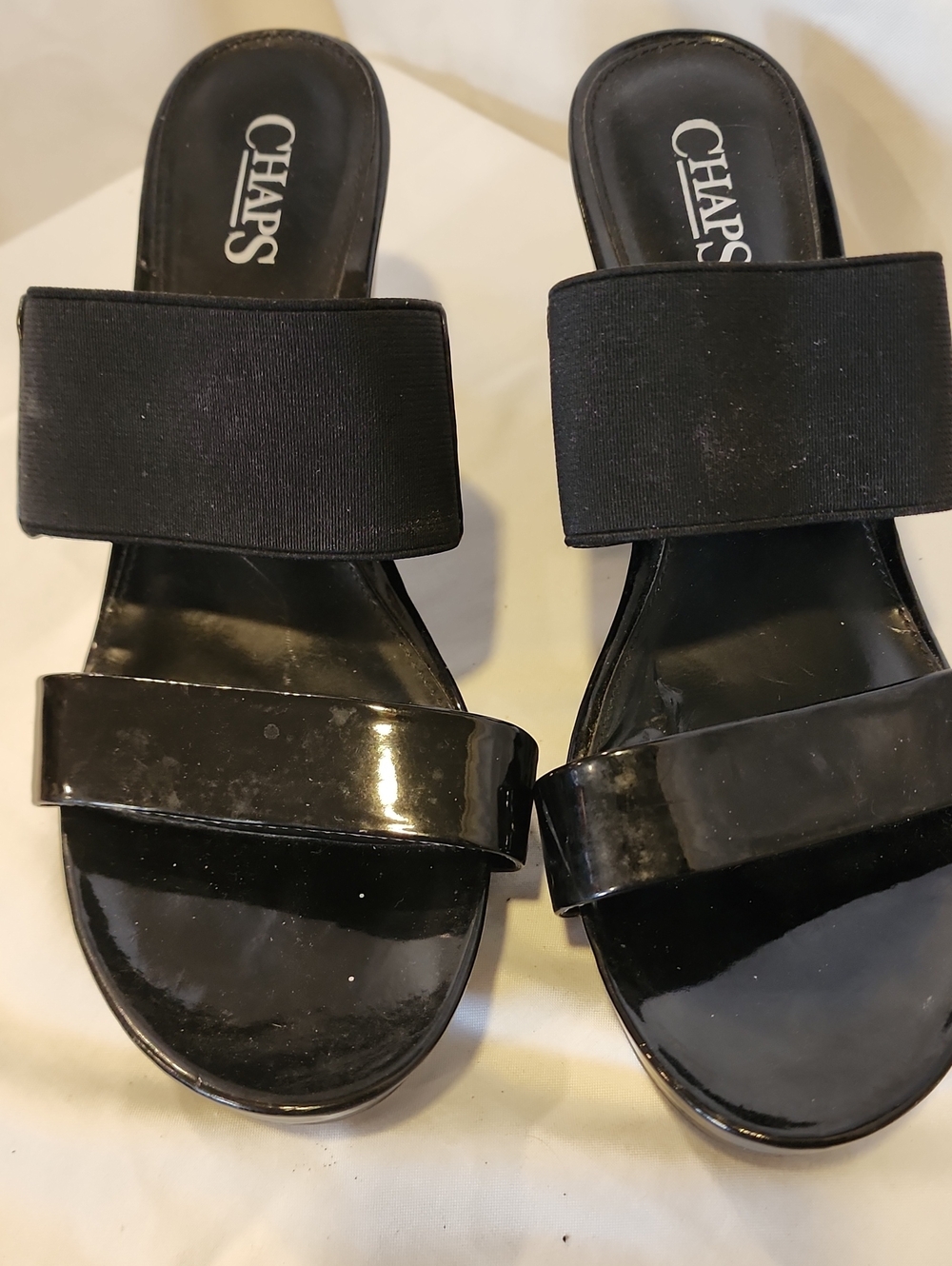 Chaps Black Patent Slip-On Slide Sandals